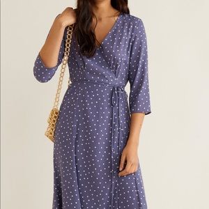 Mango Purple Polka Dot Midi Wrap Dress size 2